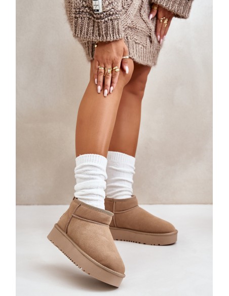 Women's Suede Snow Boots On Platform Beige Nereviana
