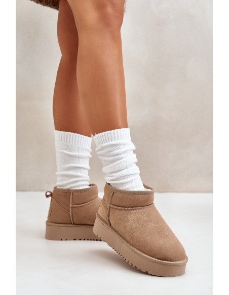 Women's Suede Snow Boots On Platform Beige Nereviana
