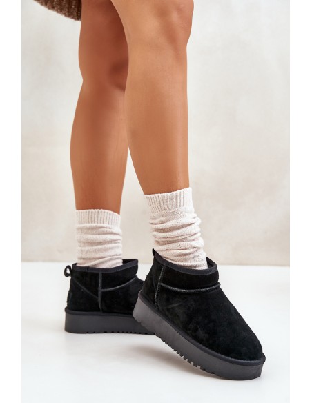 Women's Suede Snow Boots On Platform Black Nereviana