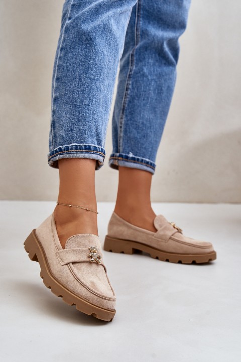 Eco Suede Women's Moccasins With Bear Beige Kaithra