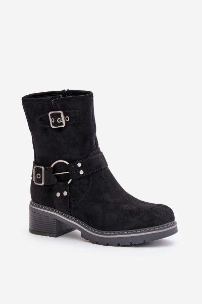 Women's Low Heel Boots With Buckles Black Zudra 2