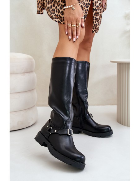 Warm Ladies Boots with Zipper Eco Leather Black Tialethe