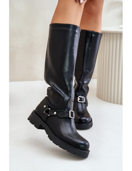 Warm Ladies Boots with Zipper Eco Leather Black Tialethe