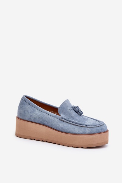 Women's Platform Moccasins with Fringes Blue Mialani 2