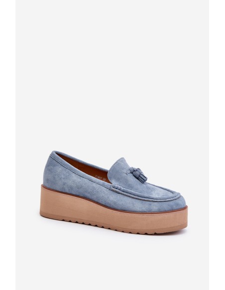 Women's Platform Moccasins with Fringes Blue Mialani