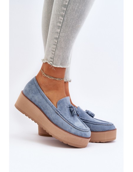Women's Platform Moccasins with Fringes Blue Mialani