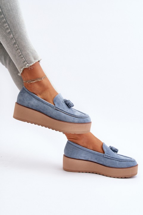 Women's Platform Moccasins with Fringes Blue Mialani