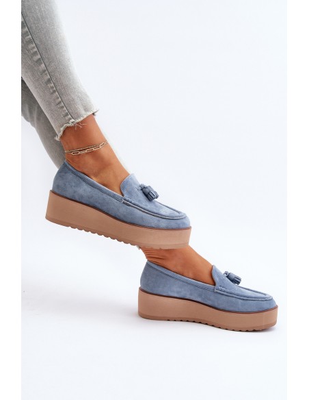 Women's Platform Moccasins with Fringes Blue Mialani