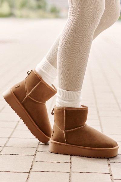 Women's Suede Snow Boots On Platform Above Ankle Camel Rianaella