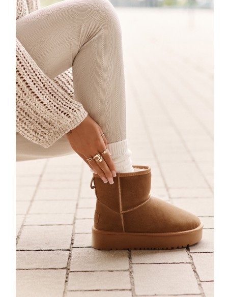 Women's Suede Snow Boots On Platform Above Ankle Camel Rianaella