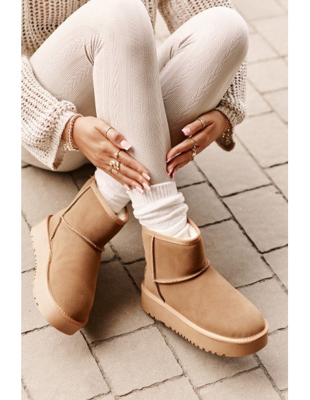 Women's Suede Snow Boots On Platform Above Ankle Camel Rianaella