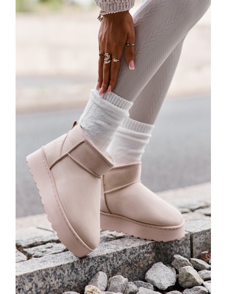 Women's Snow Boots On Platform Insulated With Fur Light Beige Xamella