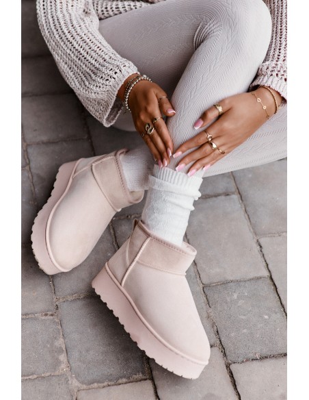 Women's Snow Boots On Platform Insulated With Fur Light Beige Xamella