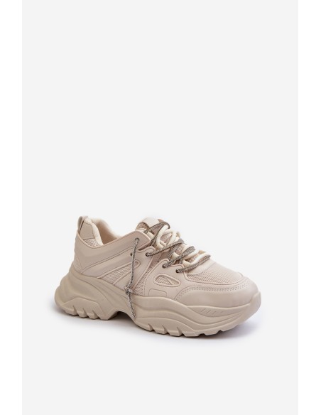 Women's sneakers with chunky sole and decorative lacing beige Relissa