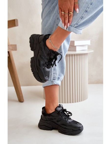 Women's Sports Shoes Sneakers On Massive Sole Black Lerista