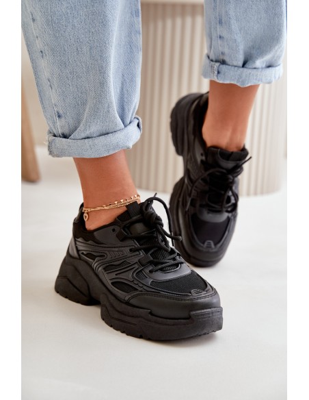 Women's Sports Shoes Sneakers On Massive Sole Black Lerista