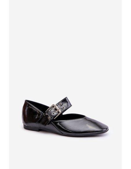 Lacquered Ballerinas With Strap Black Azirae