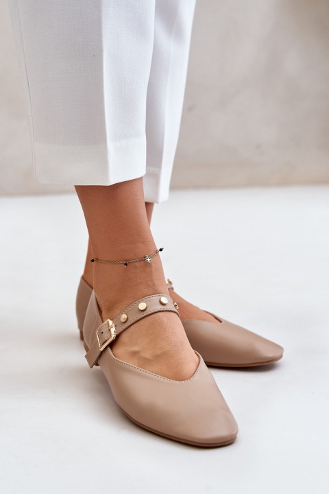 Eco Leather Ballerinas With Strap Beige Alcionora