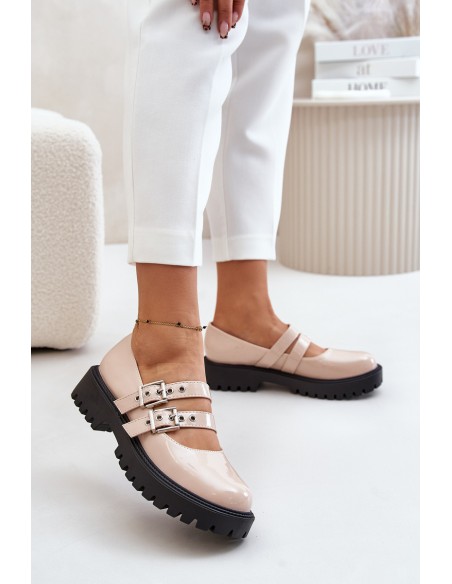 Women's Patent Shoes With Straps Beige Terione