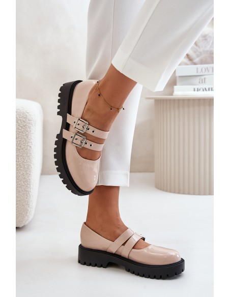 Women's Patent Shoes With Straps Beige Terione