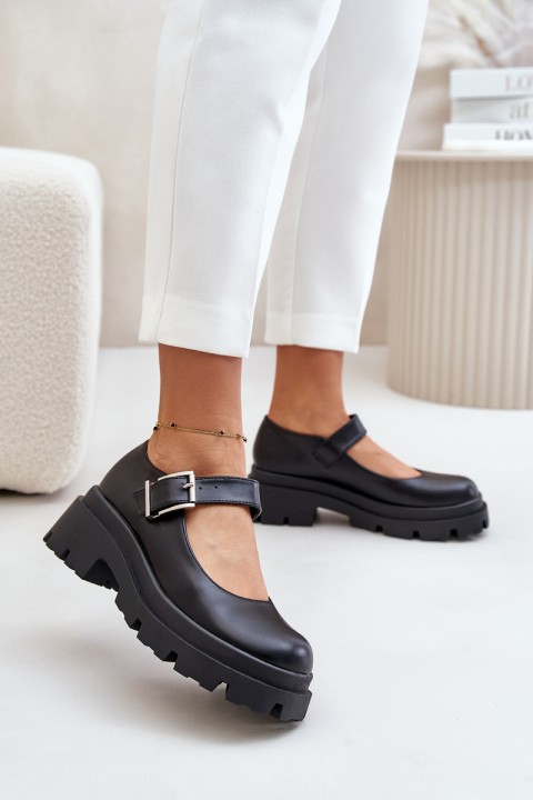 Women's Shoes With Buckle Black Plikuria