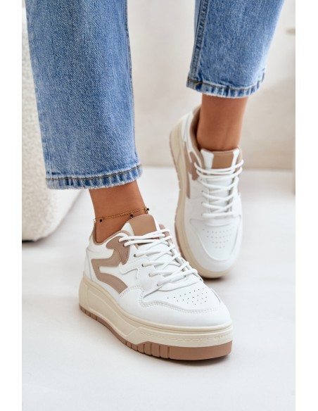 Women's Leather Sport Shoes On Massive Platform Beige Belisso