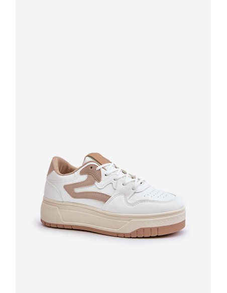 Women's Leather Sport Shoes On Massive Platform Beige Belisso