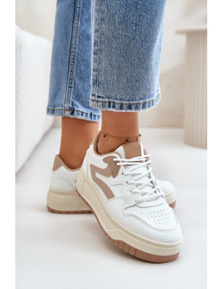 Women's Leather Sport Shoes On Massive Platform Beige Belisso