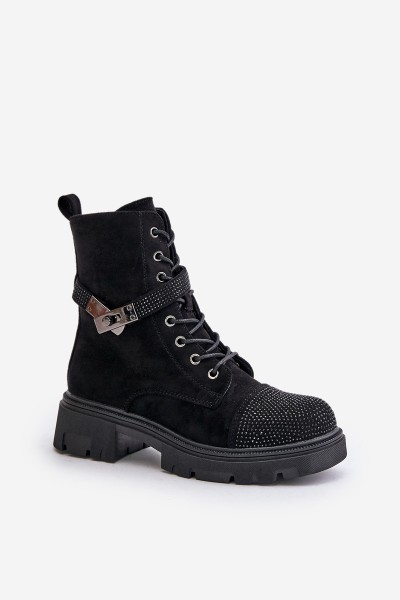 Insulated Ankle Boots Workers With Decoration Black S.Barski HY42-281 2