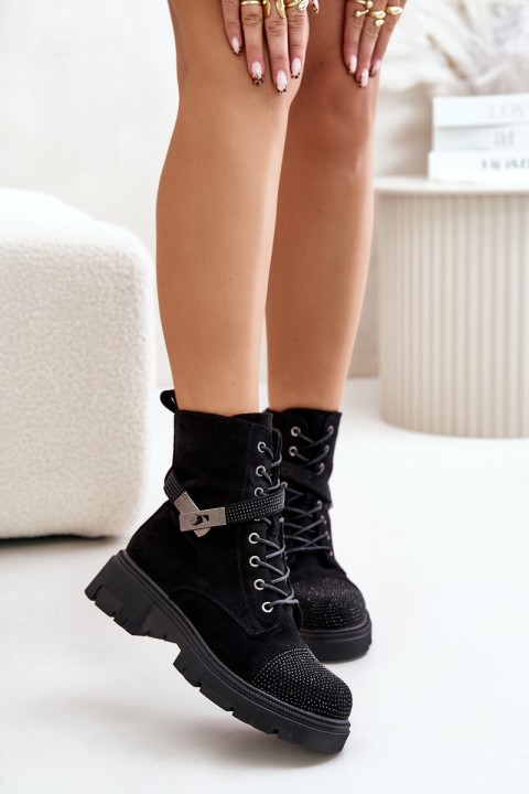 Insulated Ankle Boots Workers With Decoration Black S.Barski HY42-281