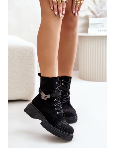 Insulated Ankle Boots Workers With Decoration Black S.Barski HY42-281