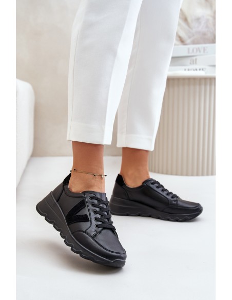 Leather Women's Sports Shoes Vinceza 7918 Black