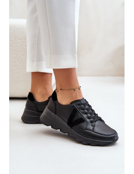 Leather Women's Sports Shoes Vinceza 7918 Black