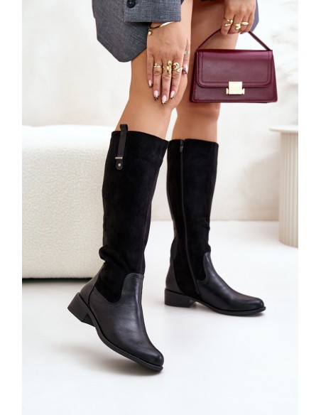 Women's Warm Knee-High Boots With Zipper Black Ivasira