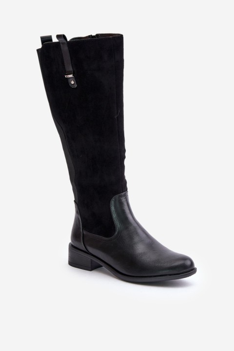 Women's Warm Knee-High Boots With Zipper Black Ivasira