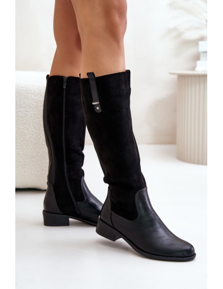 Women's Warm Knee-High Boots With Zipper Black Ivasira