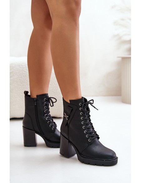 Insulated Heeled Boots With Gold Detail Black Ivarisse