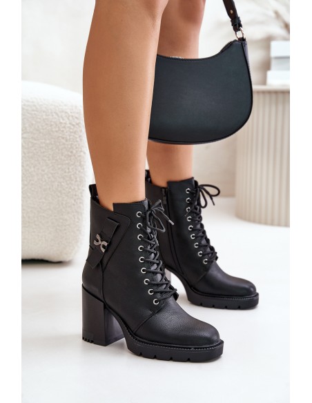 Insulated Heeled Boots With Gold Detail Black Ivarisse