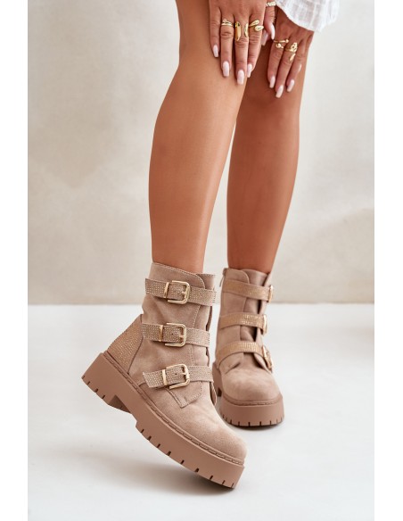 Warm Women's Boots With Buckles Beige Tiaeliana