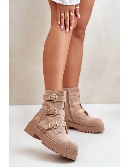 Warm Women's Boots With Buckles Beige Tiaeliana