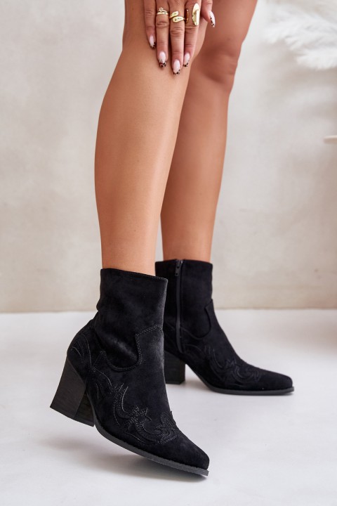 Cowboy Ankle Boots With Heel Eco Suede Black Arabelline