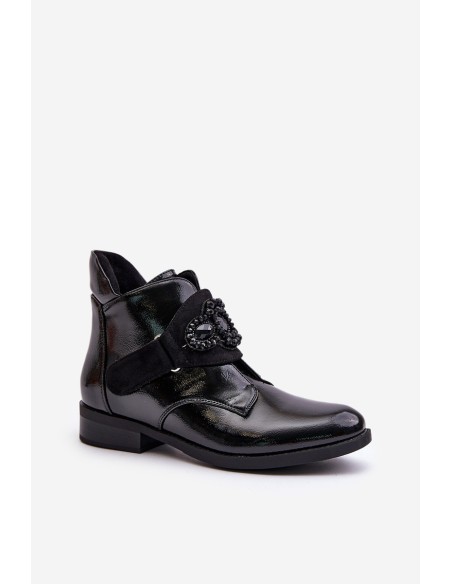 Lacquered Women's Ankle Boots With Decoration Insulated Black S.Barski HY42-021