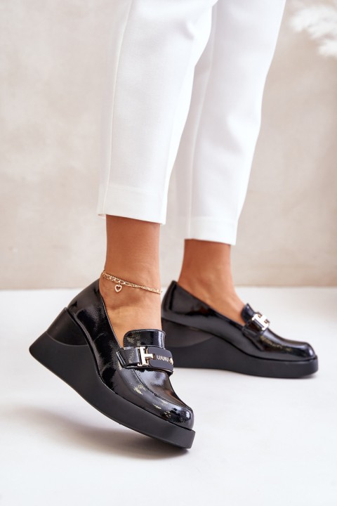 Lacquered Wedge Moccasins Black Vinceza 58337