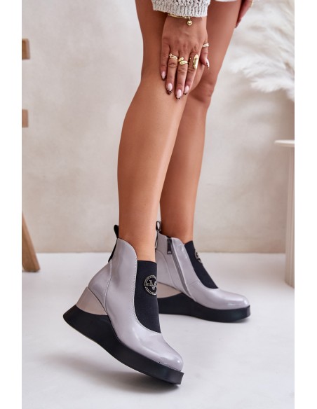 Lacquered Wedge Ankle Boots Insulated Gray Vinceza 66703