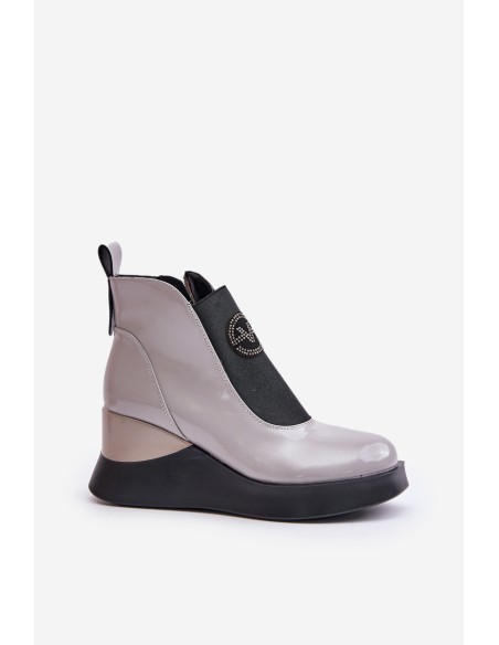 Lacquered Wedge Ankle Boots Insulated Gray Vinceza 66703