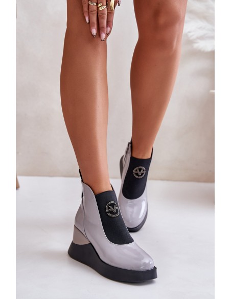 Lacquered Wedge Ankle Boots Insulated Gray Vinceza 66703