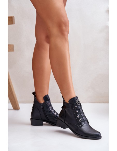 Low Insulated Ankle Boots with Zipper and Decoration Black Nevalia
