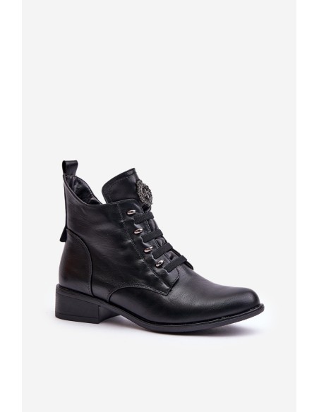 Low Insulated Ankle Boots with Zipper and Decoration Black Nevalia