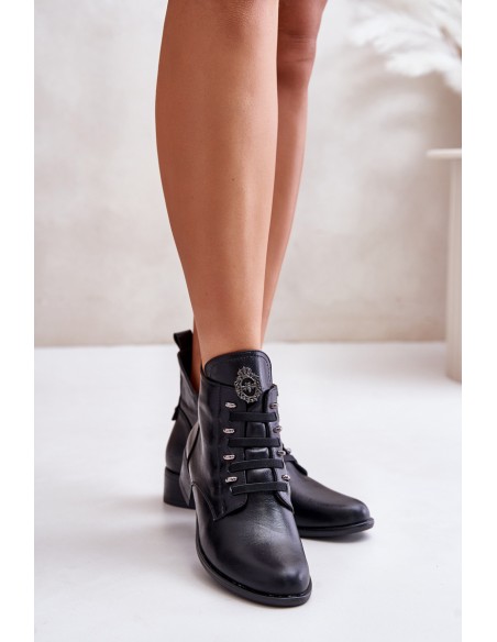 Low Insulated Ankle Boots with Zipper and Decoration Black Nevalia