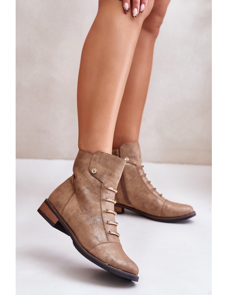 Warm Women's Ankle Boots on Flat Heel Gold Labise
